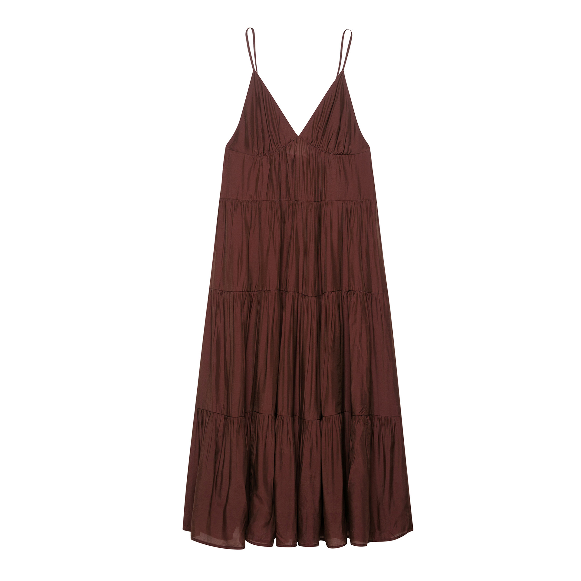 Women's V-Neck Layered Cami Dress High-Waist A-Line Midi