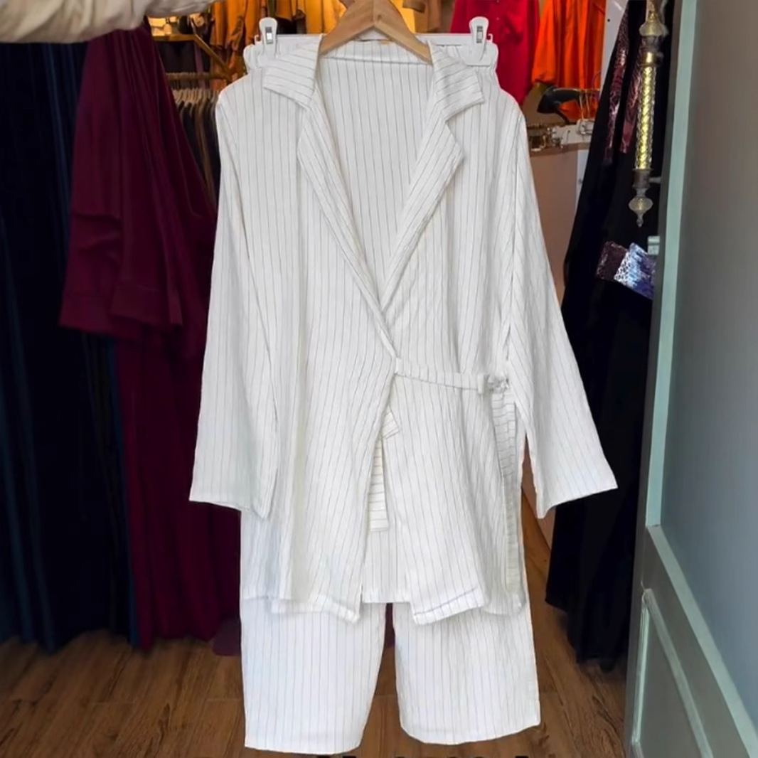Women's Striped Two-Piece Blazer and Pants Set Casual Loose Fit
