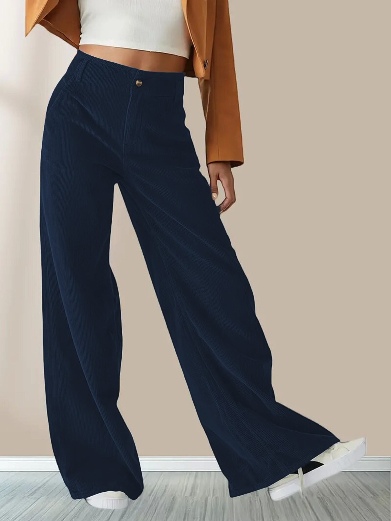 Corduroy High-Waist Straight-Leg Pants for Women