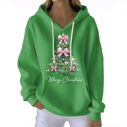 Women's Bow Christmas Tree Letter Print Hoodie