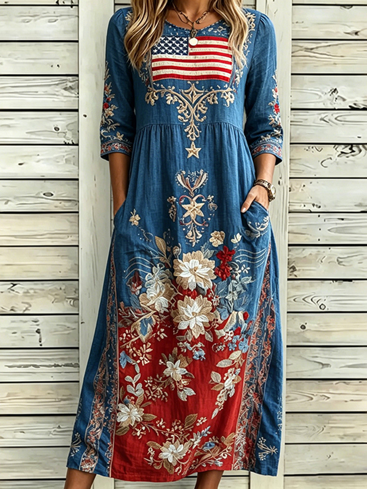 Women's Floral Print Ruched Bodycon Midi Dress Sleeveless Crew Neck