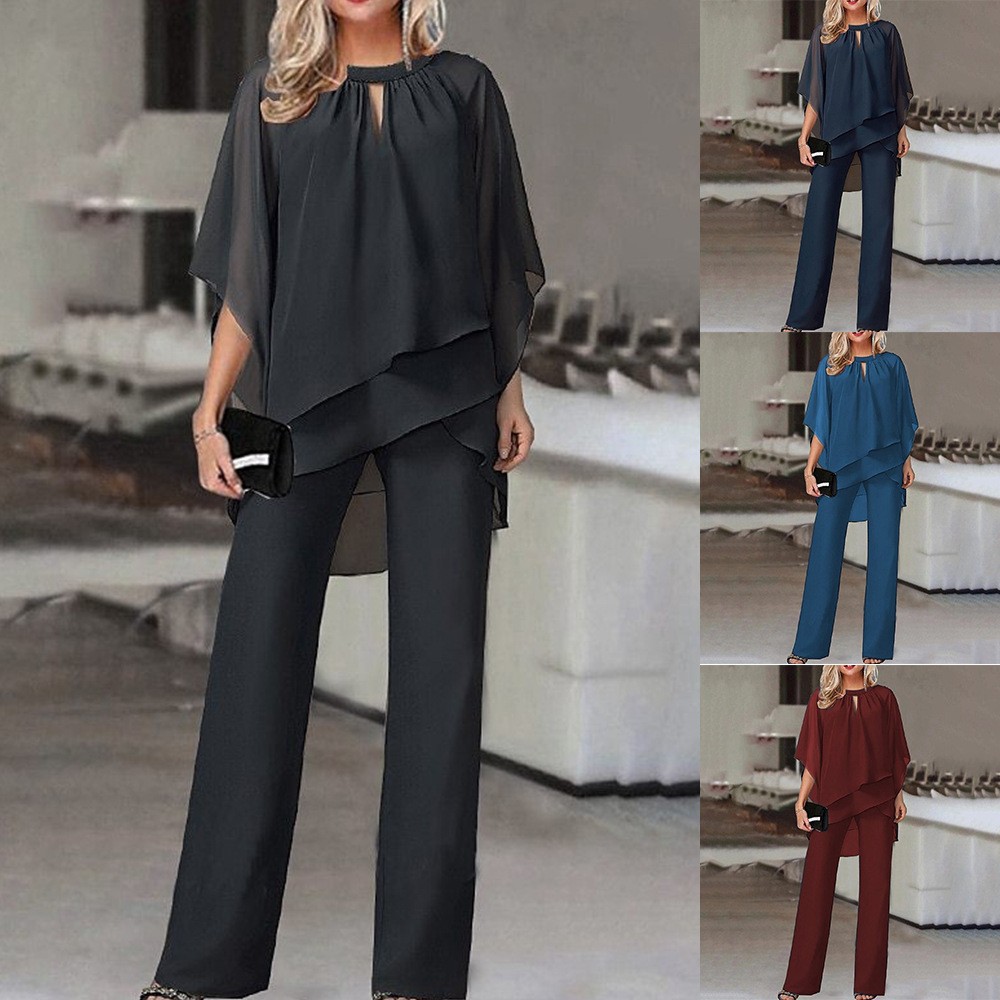 Women's Solid Color Loose Casual Asymmetrical Two-Piece Set