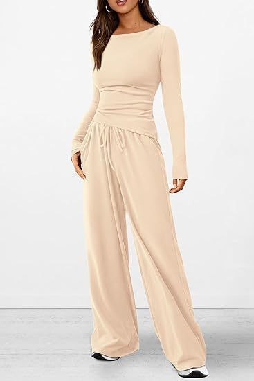 Asymmetric Long Sleeve T-Shirt & Wide Leg Pants Set