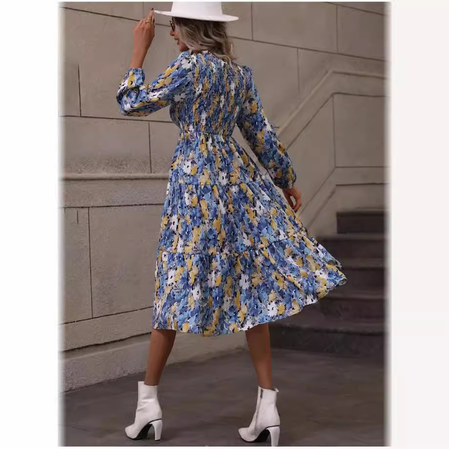 Floral Tiered Ruffle Dress Long Sleeve Sweet Style