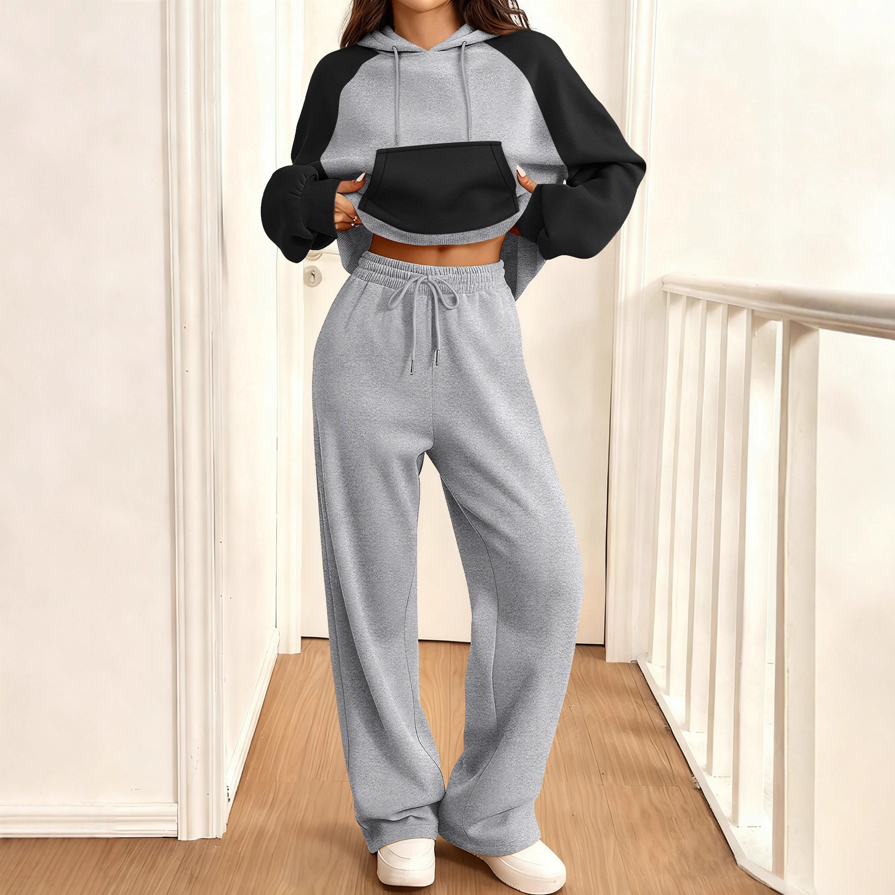 Women's Color-Block Fleece-Lined Long-Sleeve Sweatsuit Set