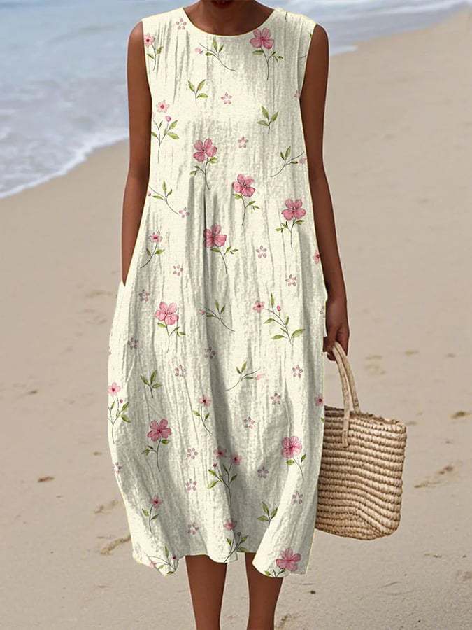 Women's Vintage Patterned Sleeveless Midi Dress