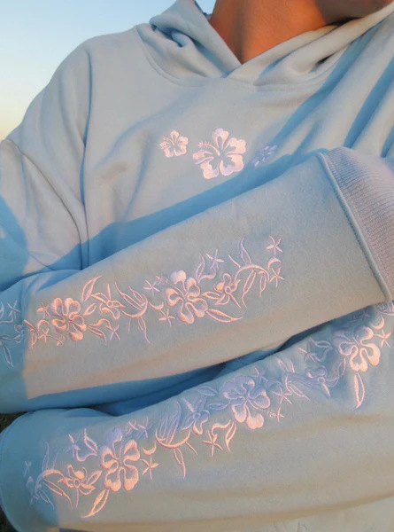Floral Embroidered Hooded Pullover Sweatshirt Long Sleeve Loose Fit