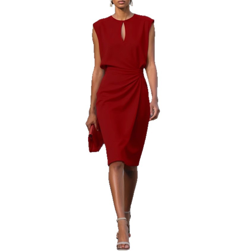 Women's Retro Cross Knot Cutout Round Neck Midi Dress