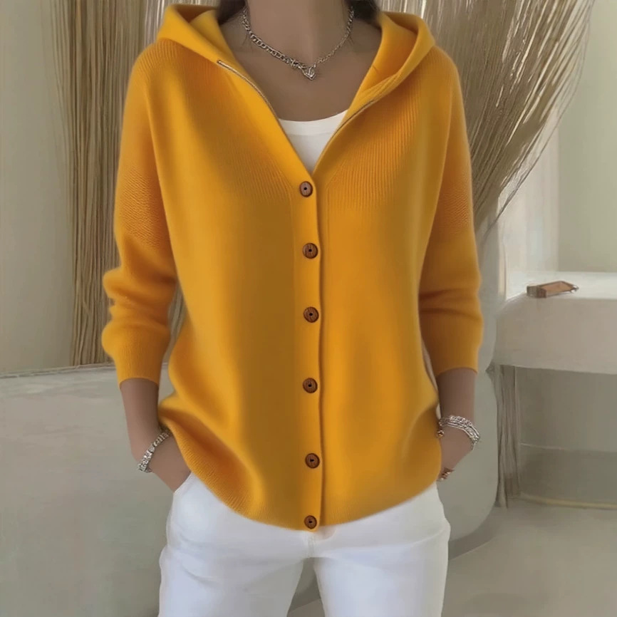 Women's Hooded Knit Cardigan Sweater, Solid Color Casual Long Sleeve