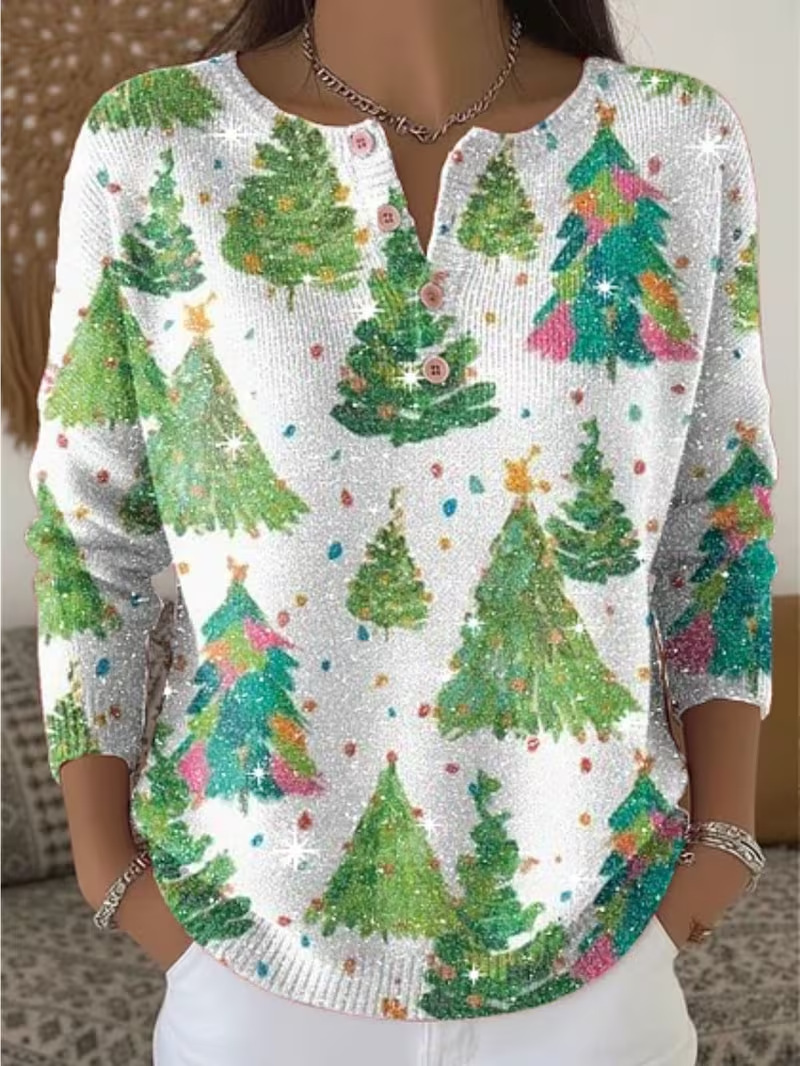 Women's Tree Leaf Floral Print Buttoned Casual Sweatshirt
