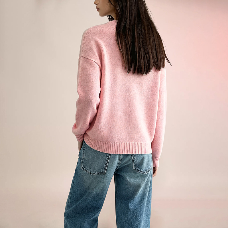 Heart Colorblock Crewneck Pullover Knit Sweater