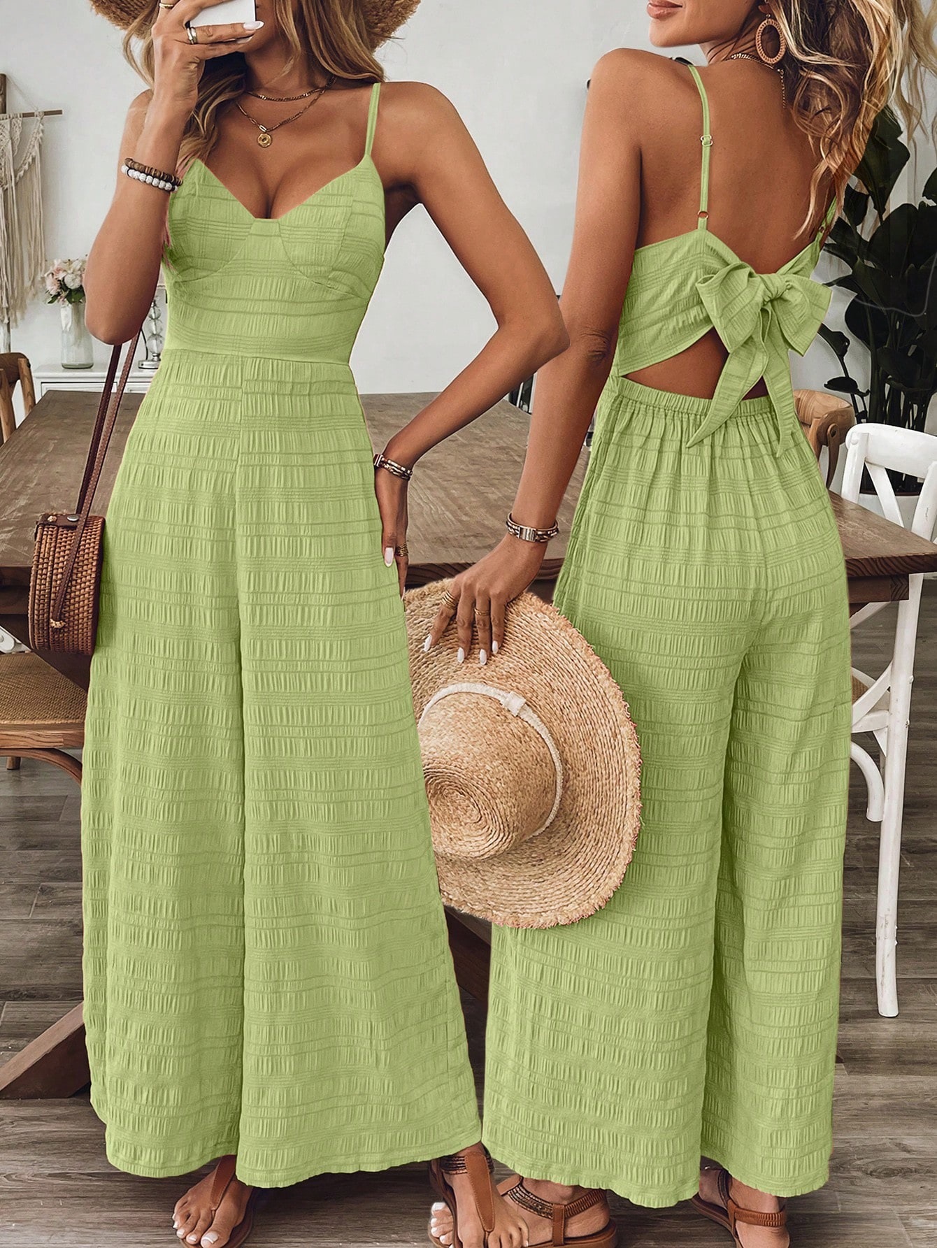 Women's Sleeveless Wide-Leg Jumpsuit with Spaghetti Straps