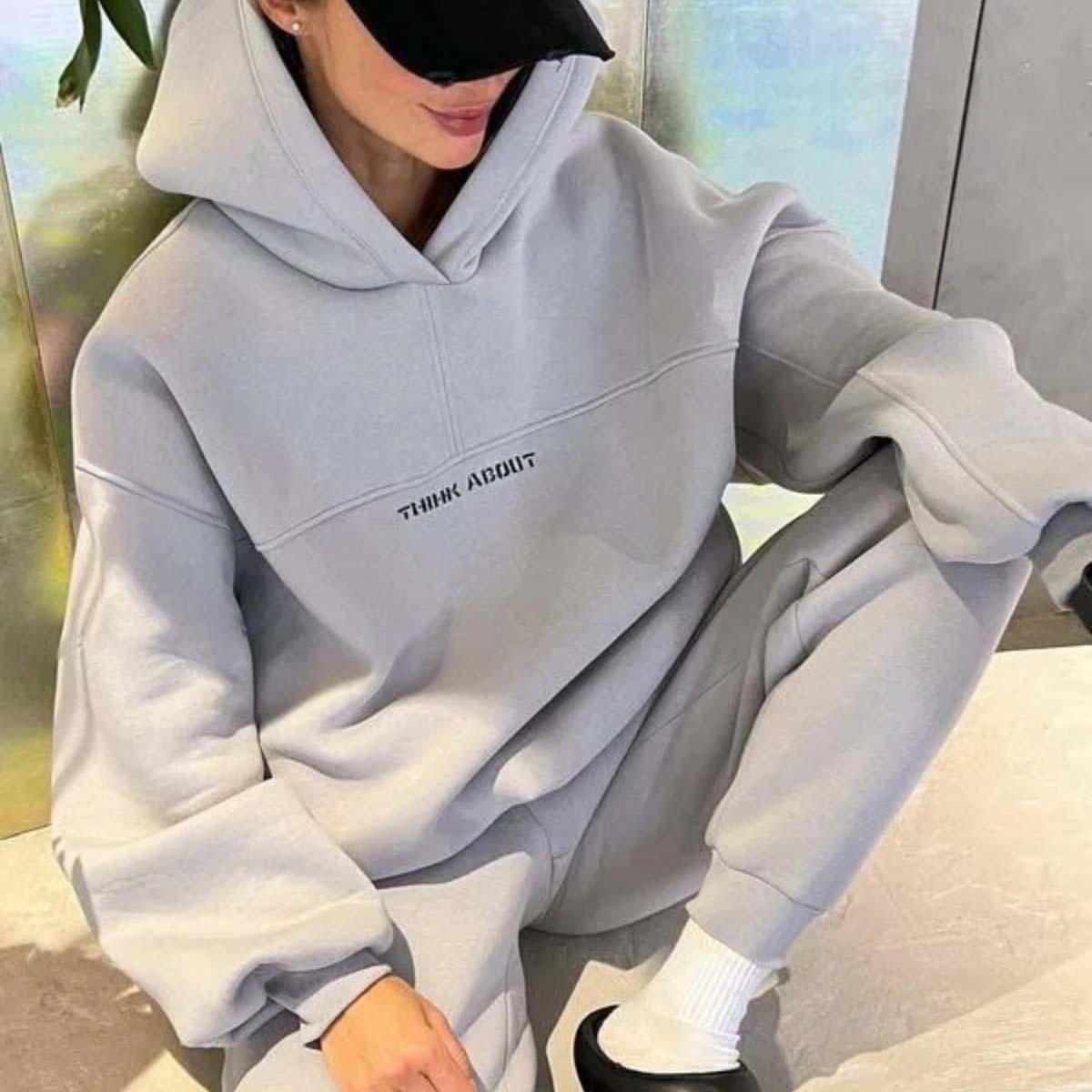 Women's Hooded Print Sweatshirt and Pants Set Casual Sportswear