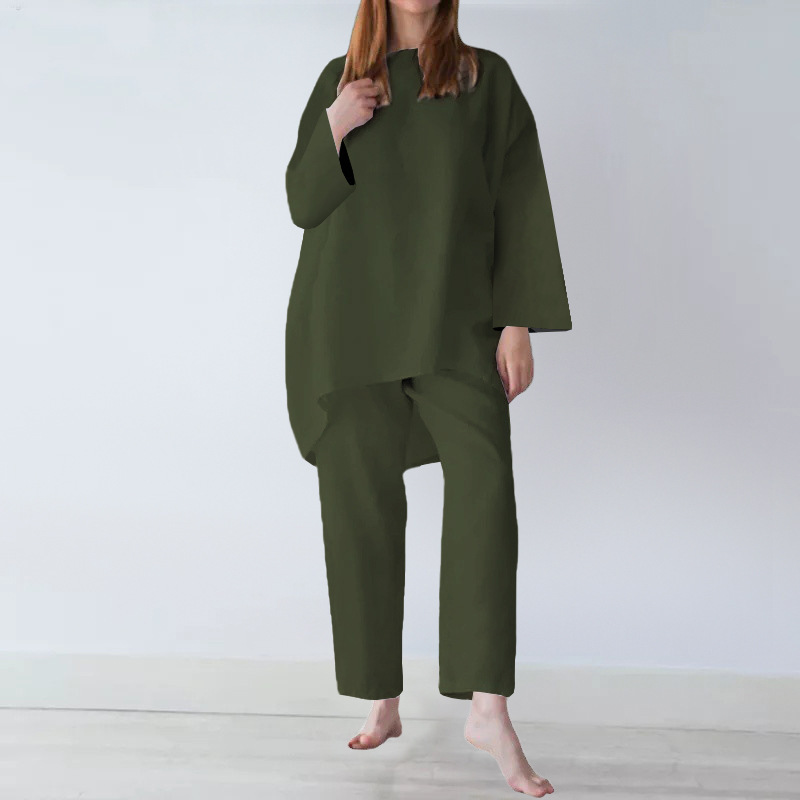 Women's Loose Casual Solid Color Cotton-Linen Two-Piece Set