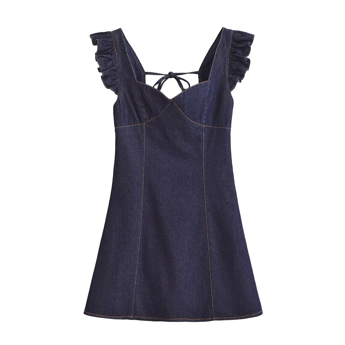 Ruffled Washed Denim Mini Skirt