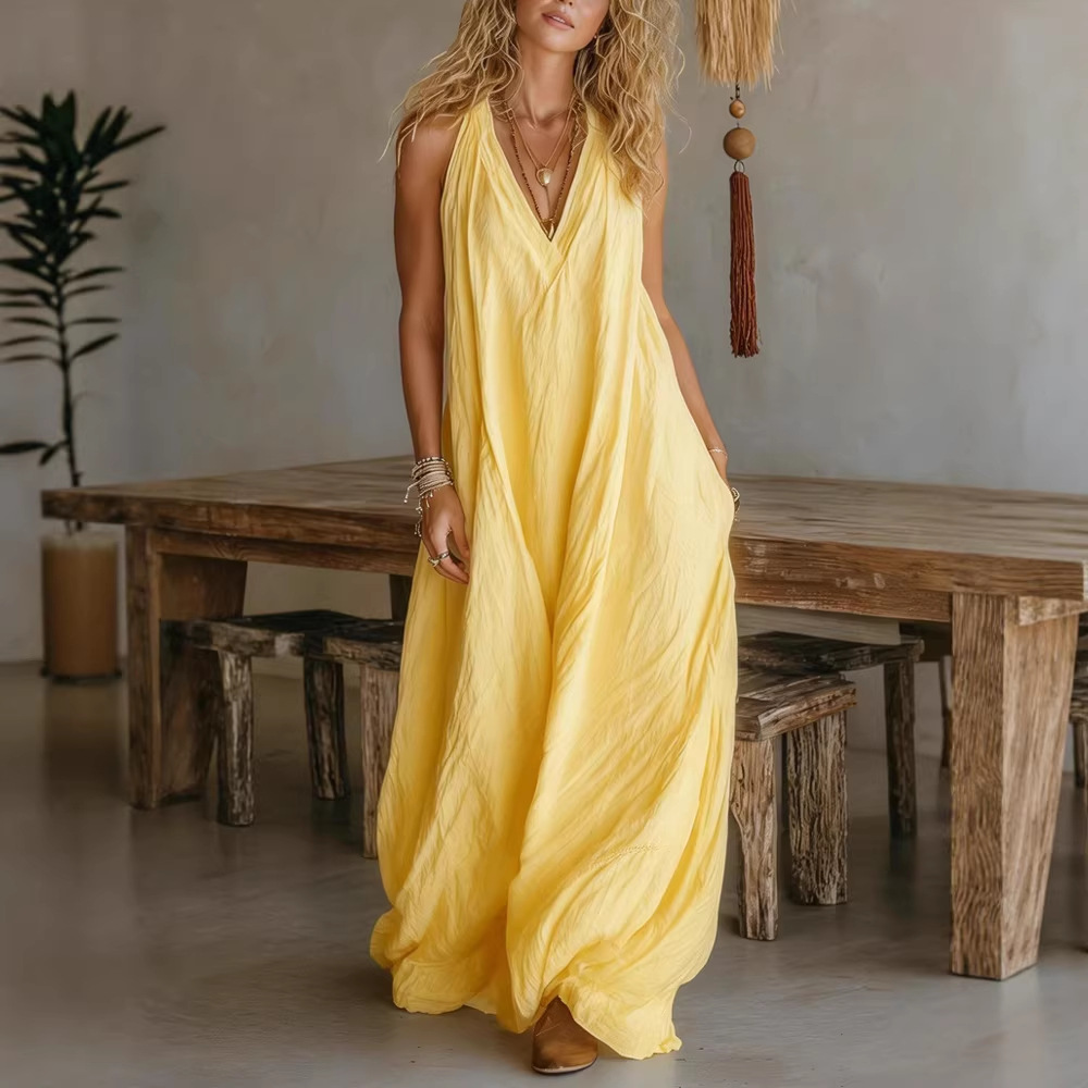 Women's Sleeveless Loose Pocket Long Dress