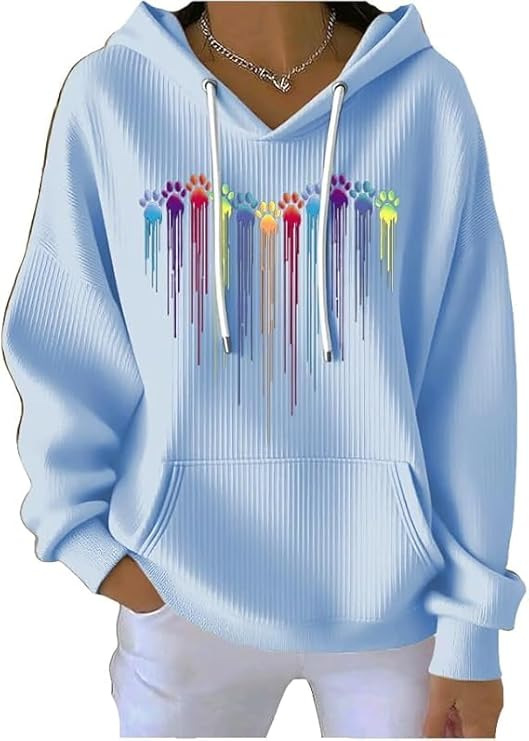 Hooded Long-Sleeve Striped Cartoon Print Sweatshirt for Women