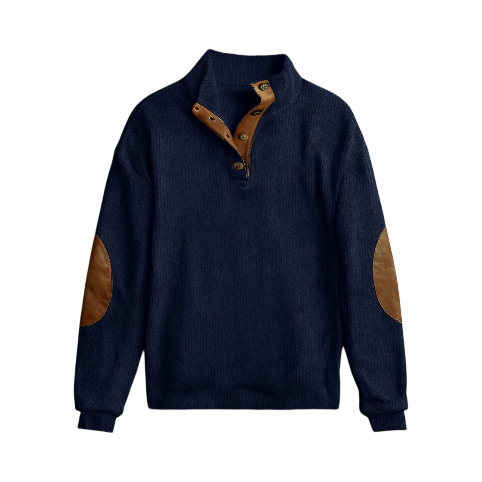 Corduroy Color-Block Pullover Hoodie with Stand Collar