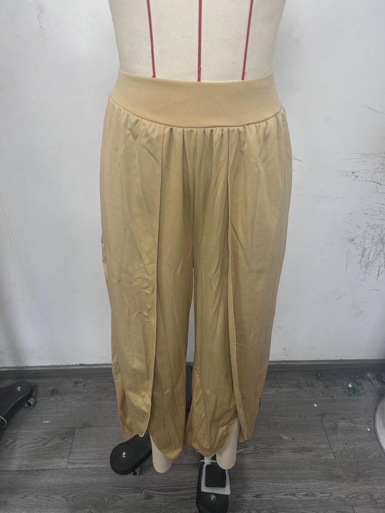 High-Waist Wide-Leg Yoga Pants with High Slit