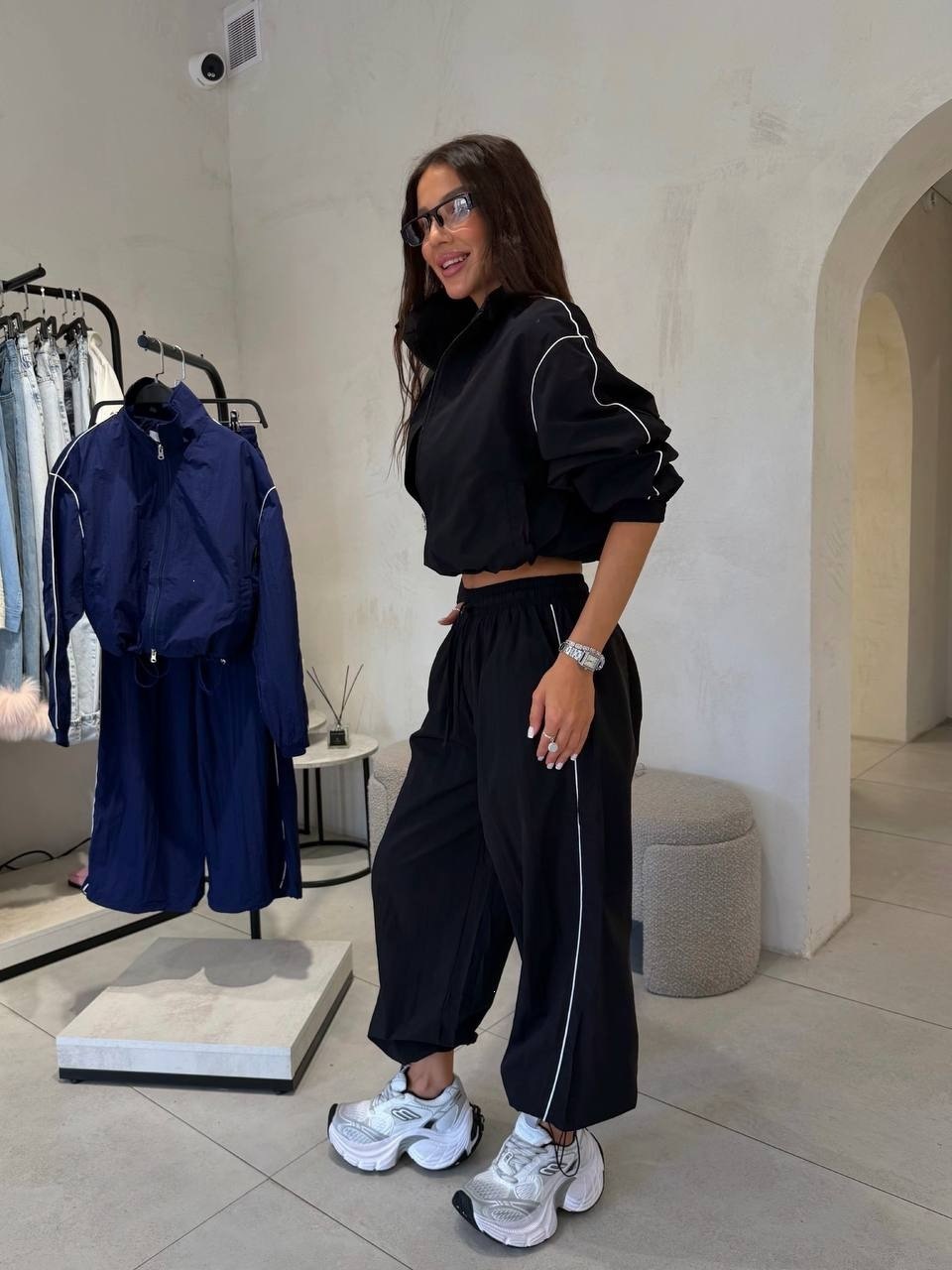Colorblock Zip-Up Cropped Jacket and Jogger Pants Set