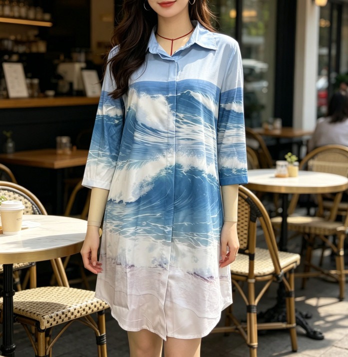 Floral Print Collared Single-Breasted Shirt Dress