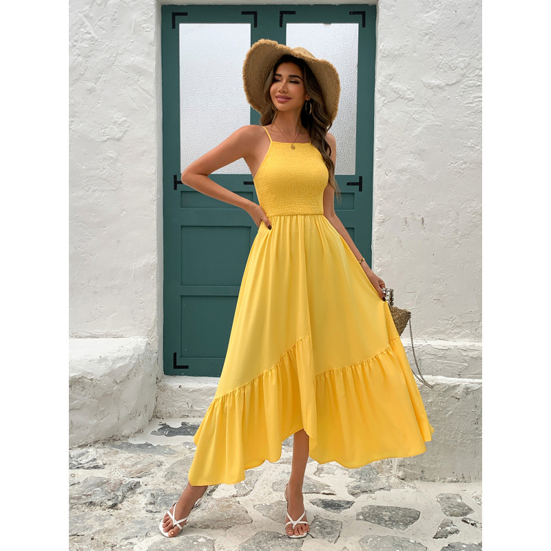 Suede-Feel Sleeveless Slip Dress Solid Color Long Dress
