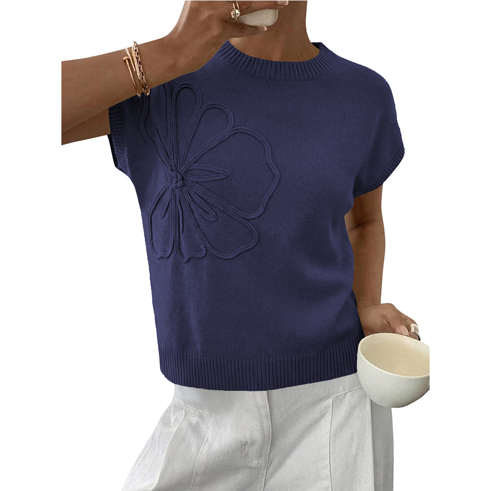 Women's Floral Jacquard Knit Short Sleeve Sweater