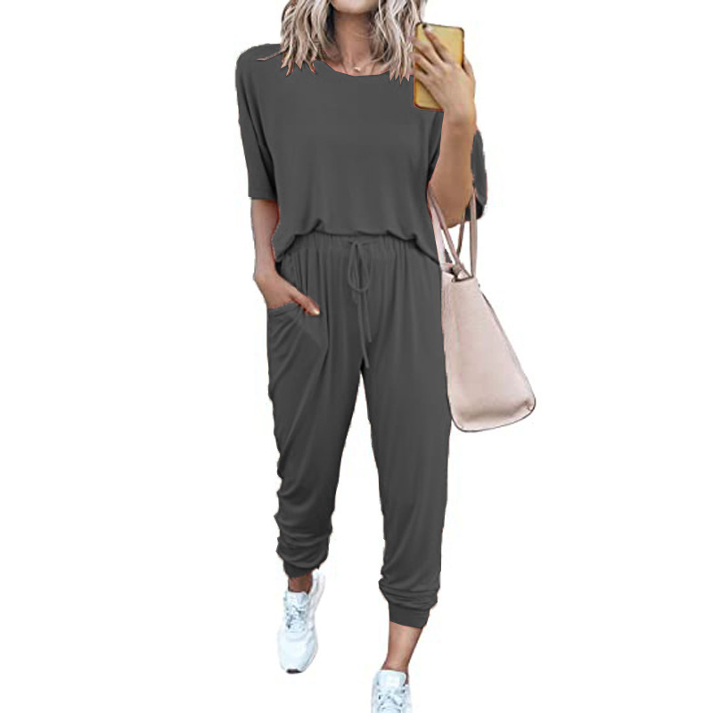 Women's Solid Color Short Sleeve Casual Two-Piece Set
