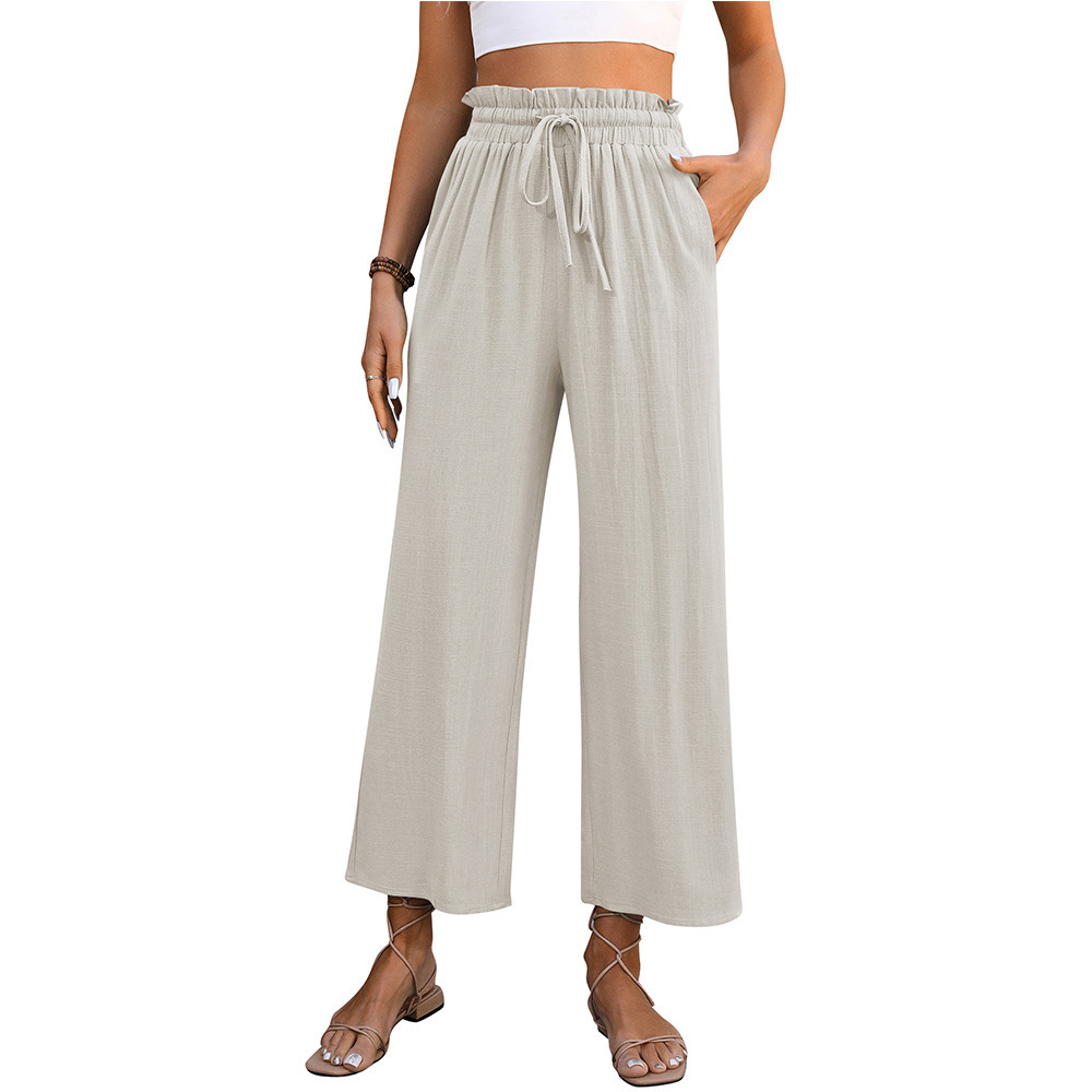 Women's Casual Cotton-Linen High-Waist Wide-Leg Pants