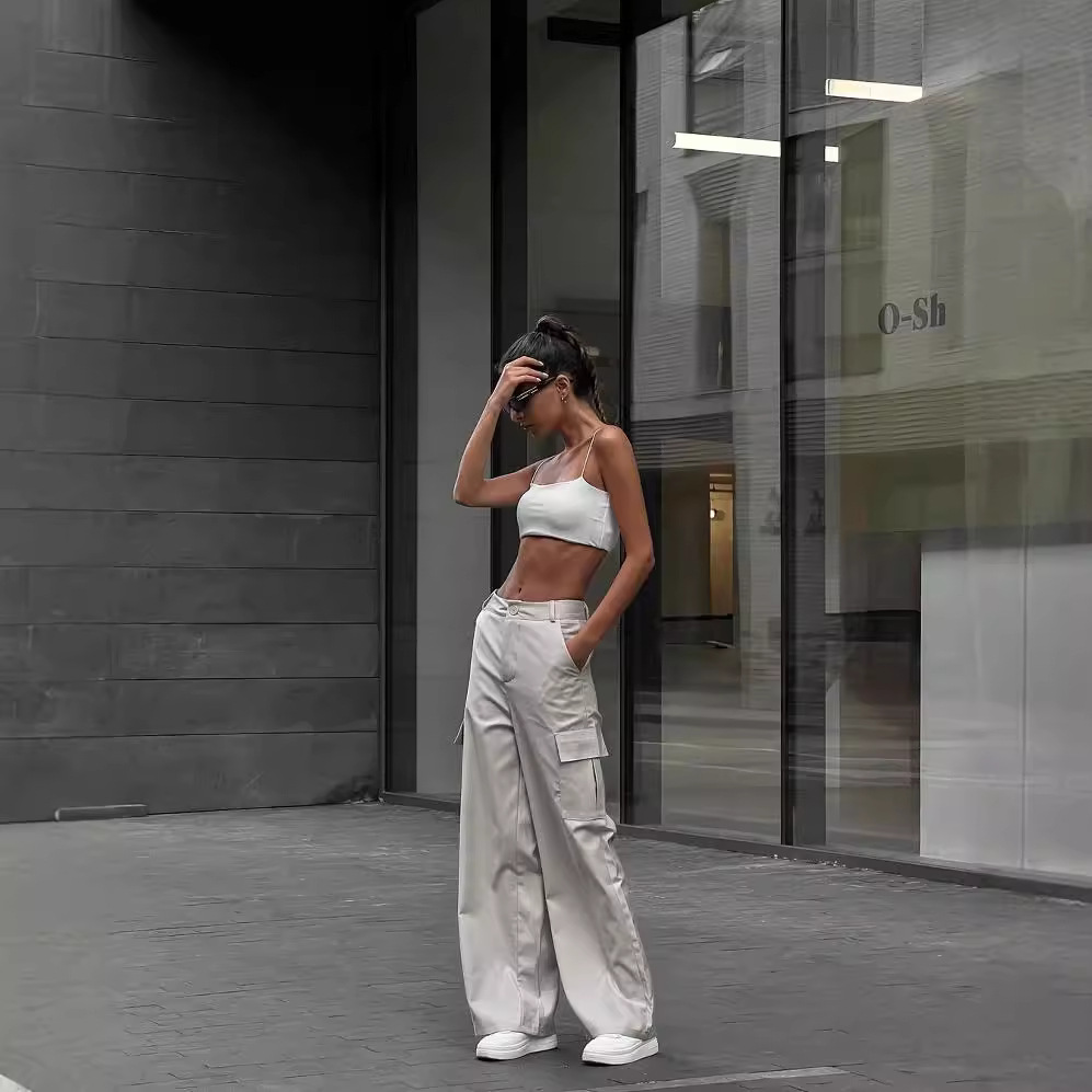 High-Waisted Cargo Pants Casual Wide-Leg Trousers for Women