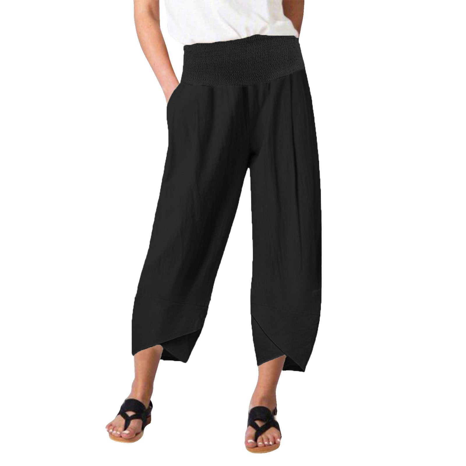 Solid High-Waist Straight-Leg Wide-Leg Pants