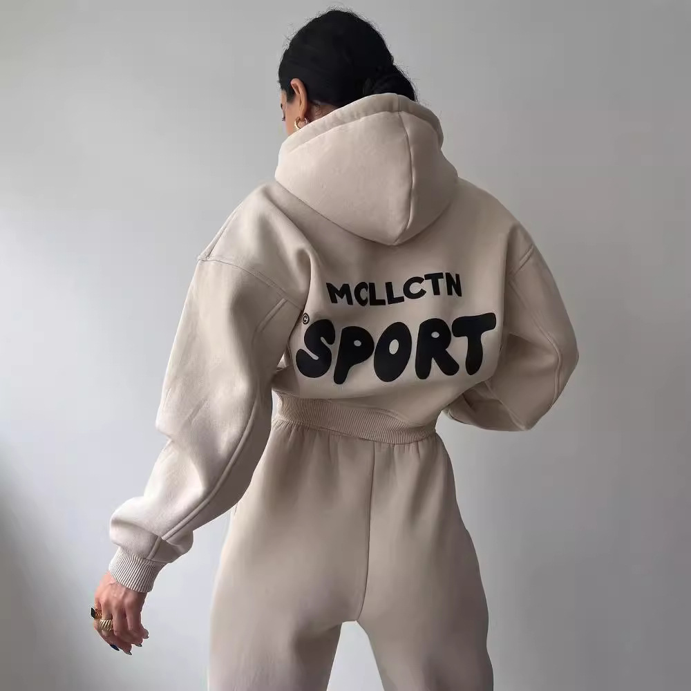 Fleece-Lined Hooded Print Sweatshirt & Pants Set