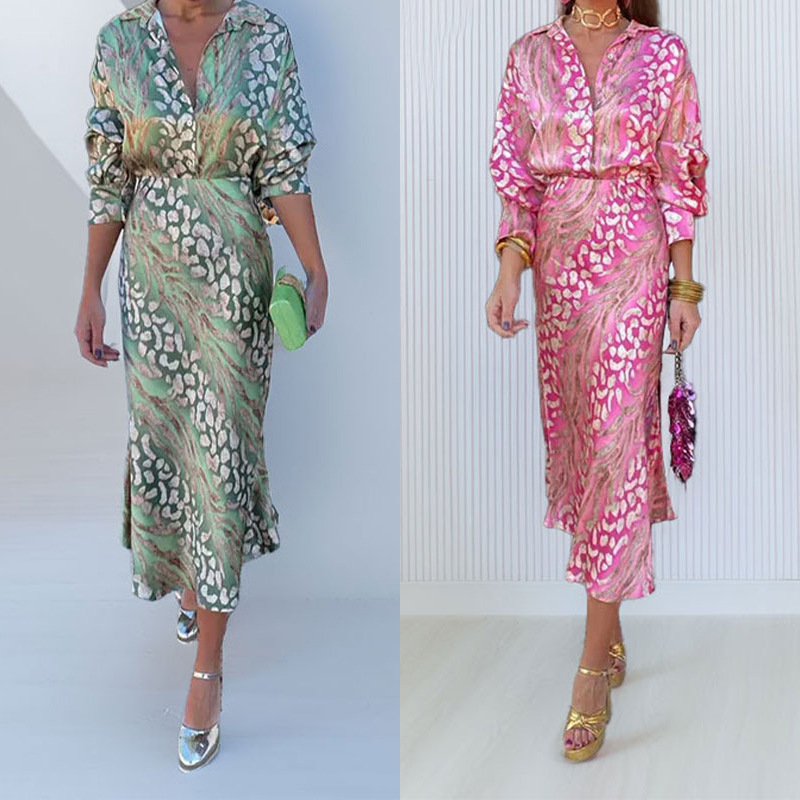 Elegant Printed High-Waist Two-Piece Skirt Set with Collared Top