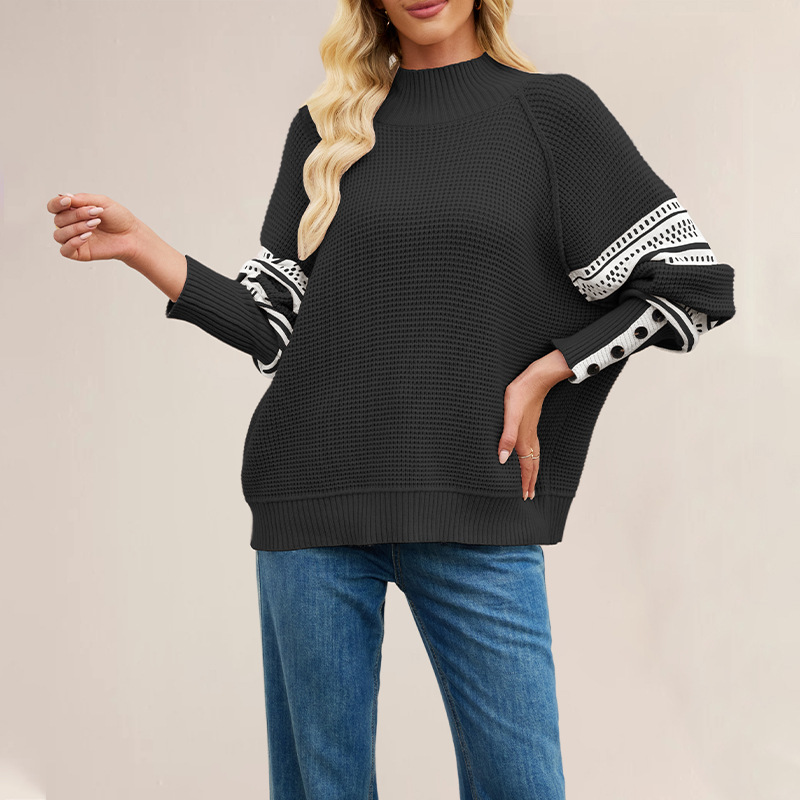 Color-Block Mock Neck Knit Sweater