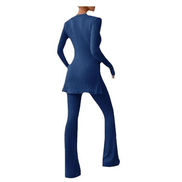 Women's Solid Color Slim Fit Two-Piece Lounge Set with Pants