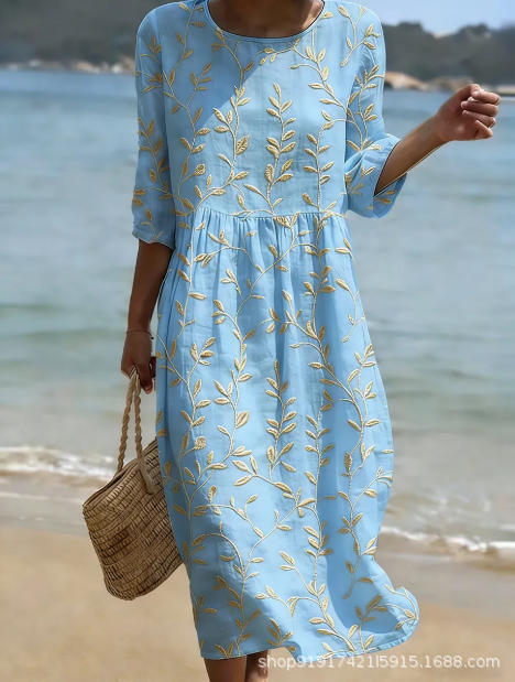 Women's Floral Print Ruched Midi Dress with Half Sleeves