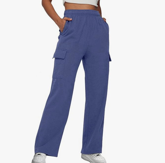 DESSUU Fleece-Lined Parachute Pants for Women Loose Straight Wide-Leg