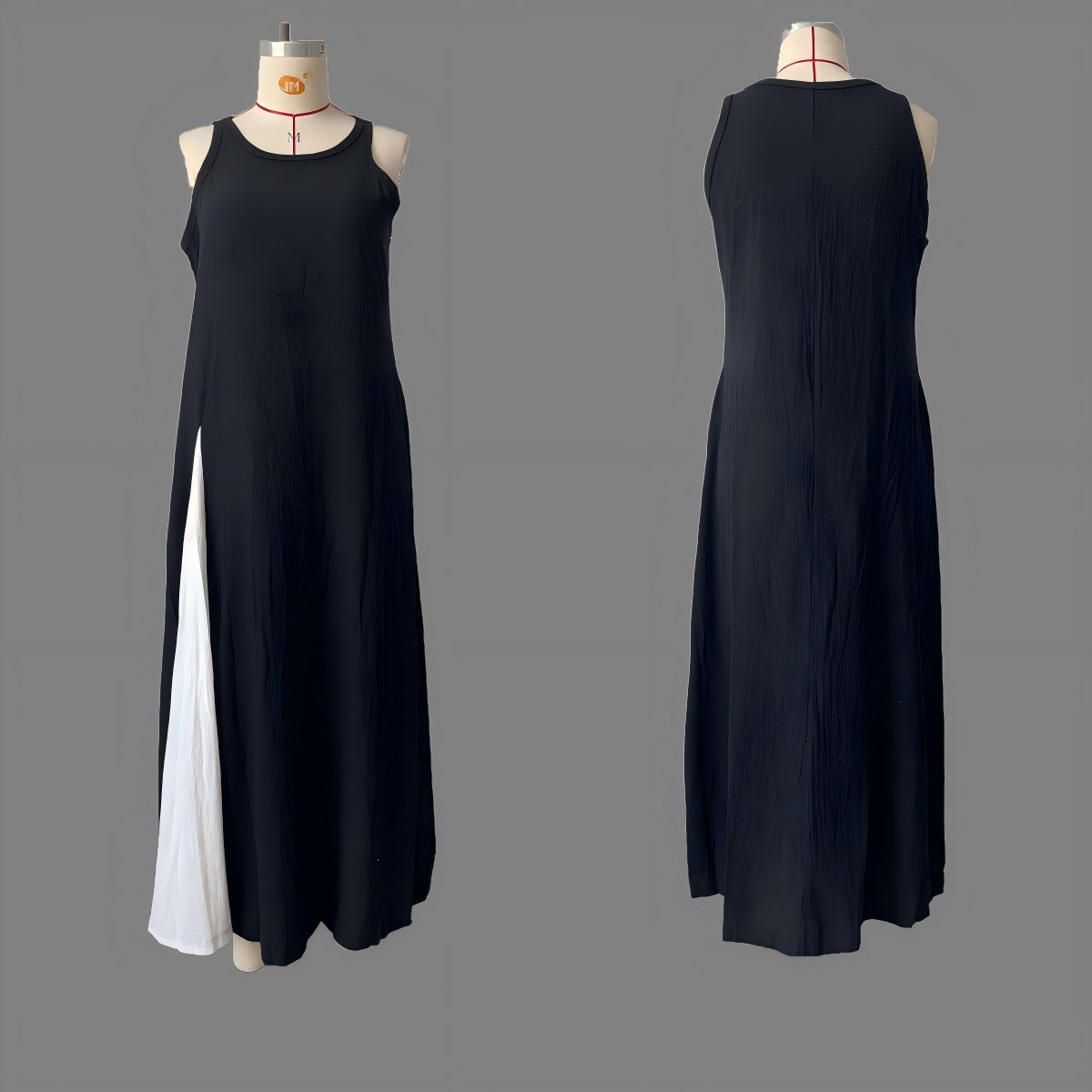 Women's Sleeveless Off-Shoulder Colorblock Maxi Dress with Pockets