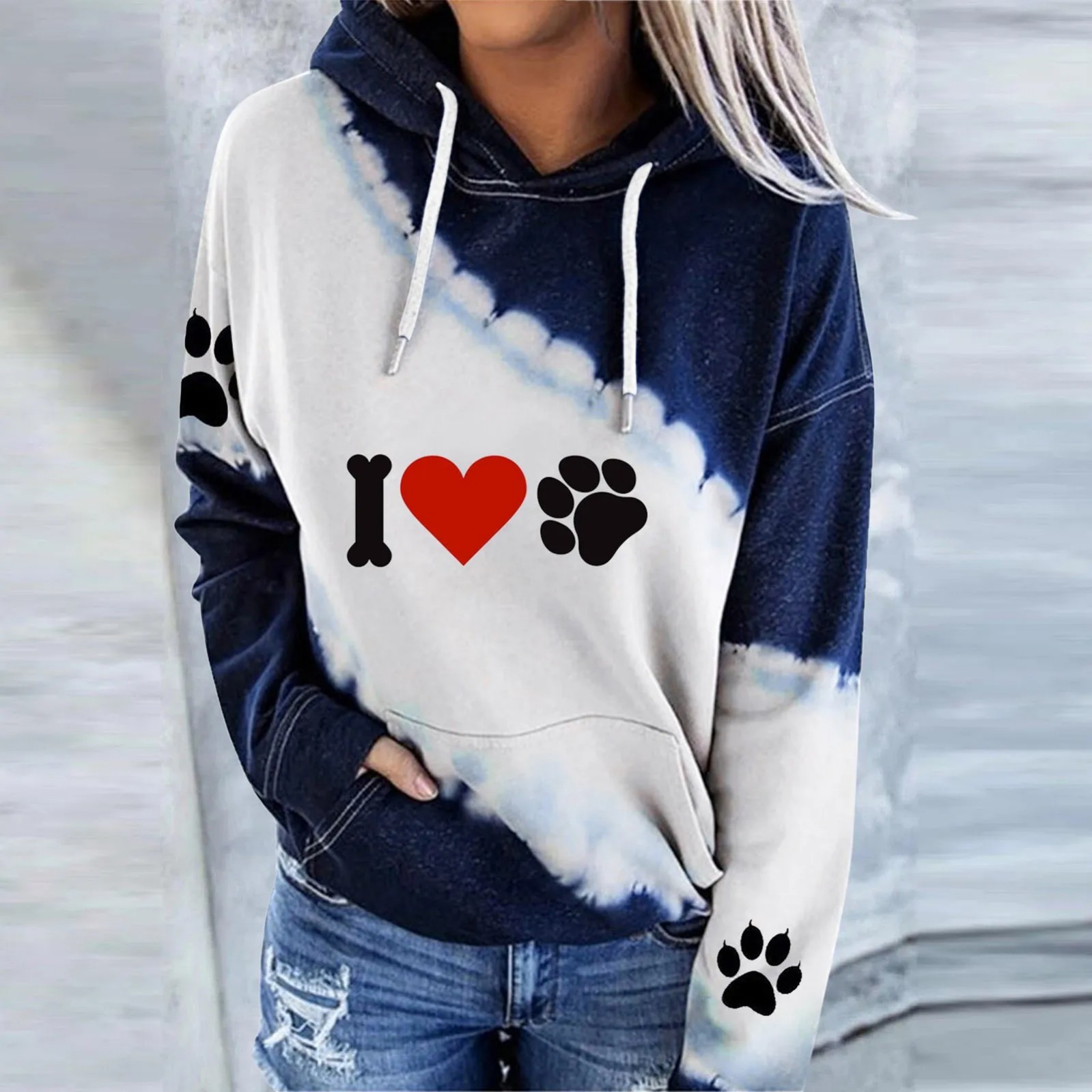 Women's Heart & Animal Paw Print Hooded Sweatshirt