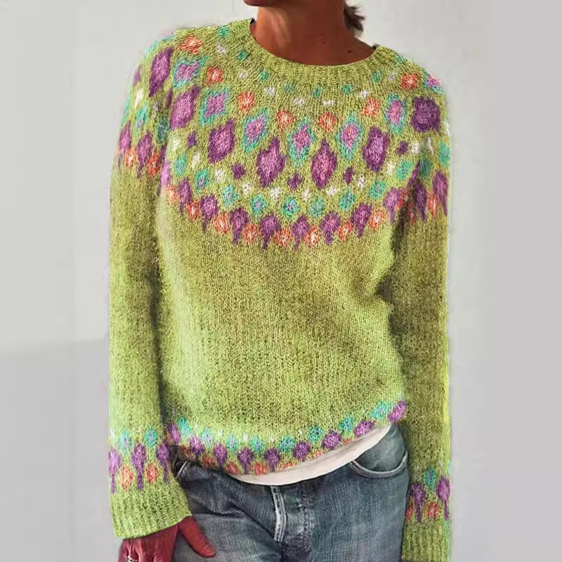 3D Print Women's Crewneck Soft Knit Sweater Casual Cardigan Diamond Pattern