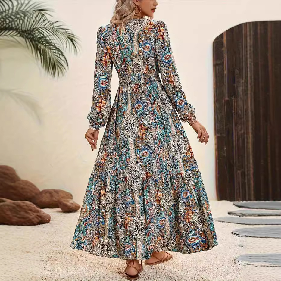 Women's Long Sleeve Floral Ruffle Dress