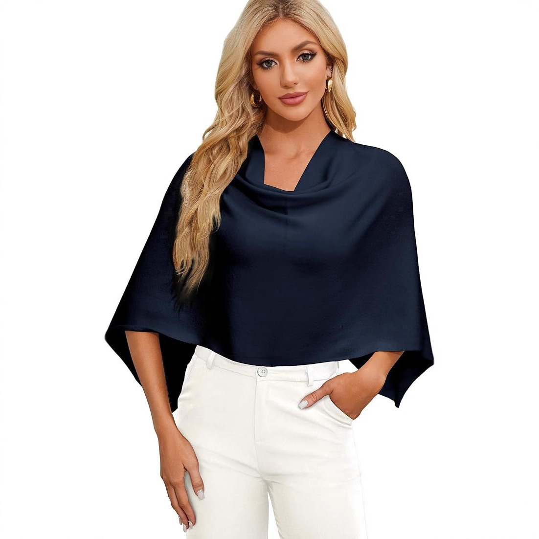 Women's Knit Cape Sweater Short Sleeveless Pullover Scarf Top