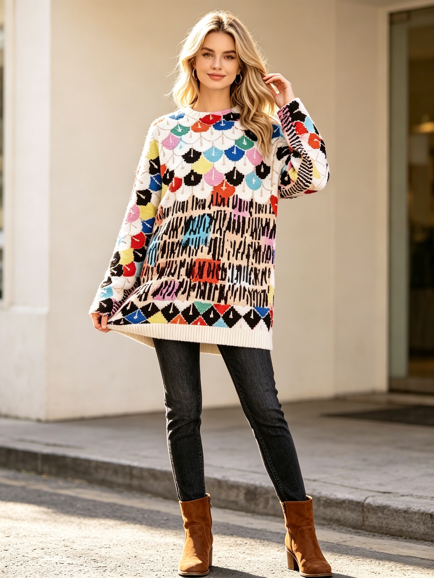 3D Print Christmas Sweater Women's Crewneck Long Sleeve Pullover