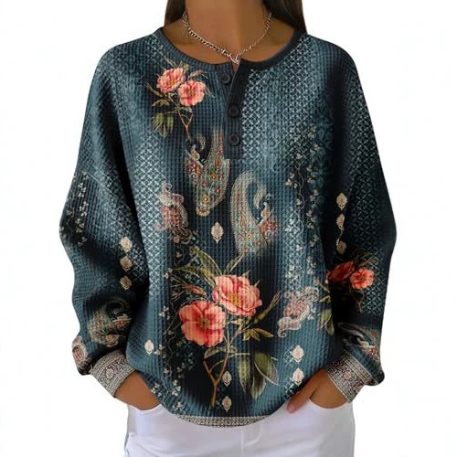 Women's Vintage Floral Button Sweatshirt