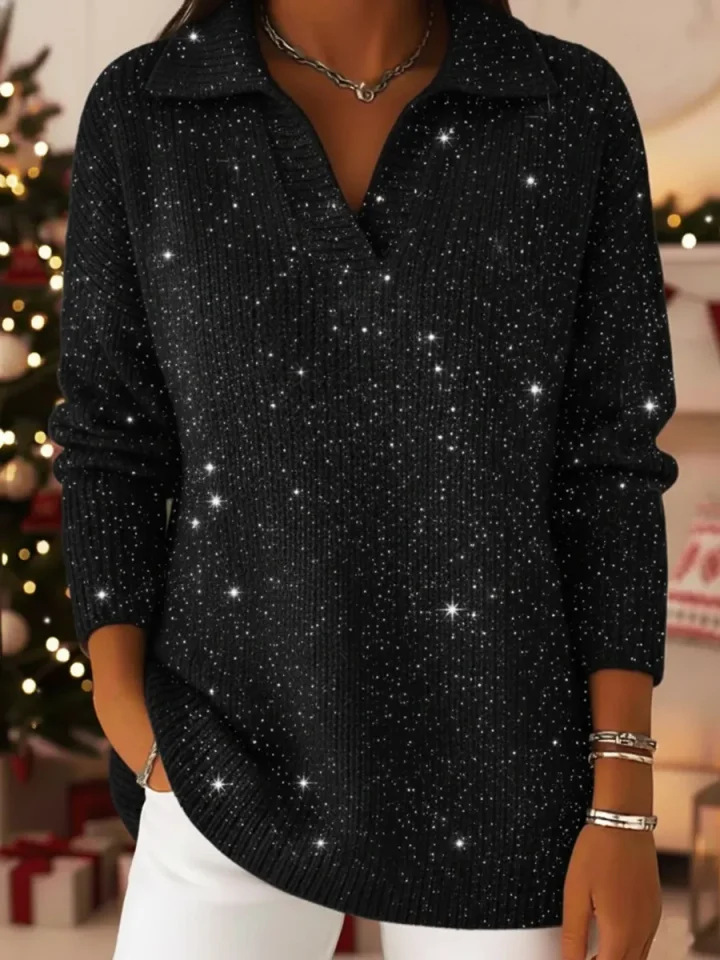 Women's Sparkling Long Sleeve Solid Color Top
