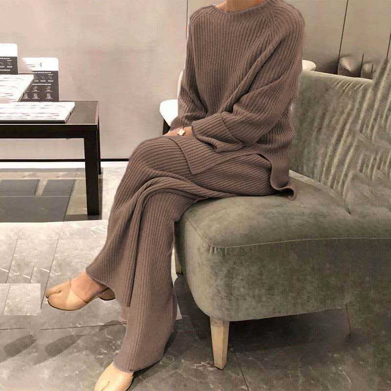 Women's Knit Sweater & Wide-Leg Pants Two-Piece Set
