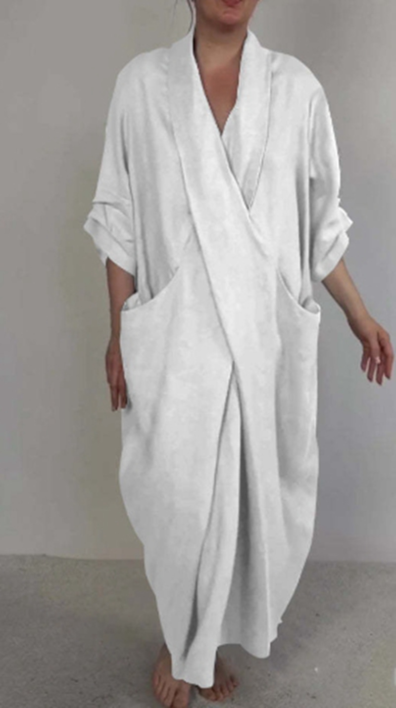 Women's V-Neck Split Hem Casual Dress Solid Color Loose Fit Long Dress
