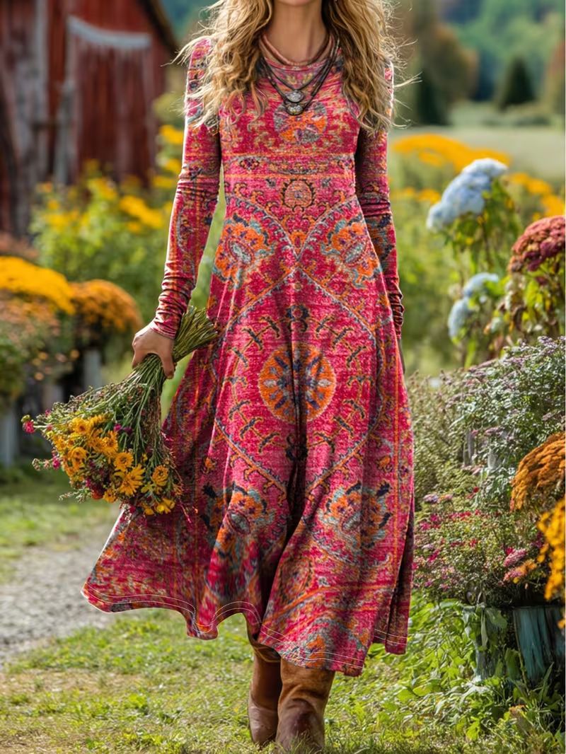 Women's Ocean Floral Print Ruched Midi Dress