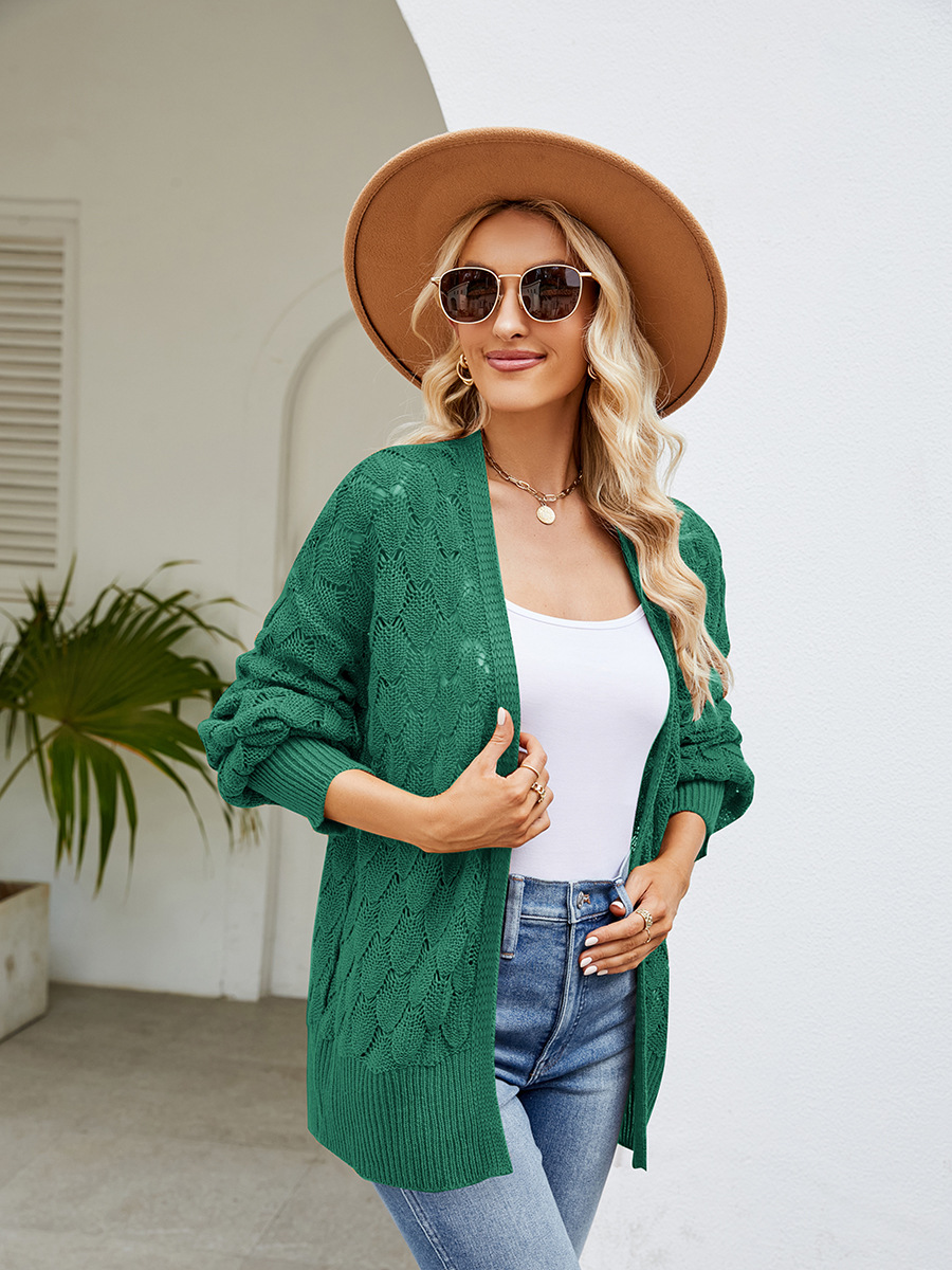 Women's Loose Open-Knit Midi Cardigan Sweater Coat