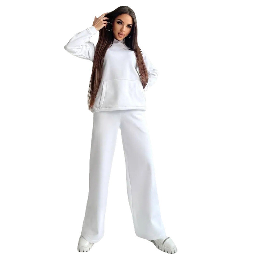 Women's Casual Hooded Long Sleeve Wide Leg Pants Two-Piece Set